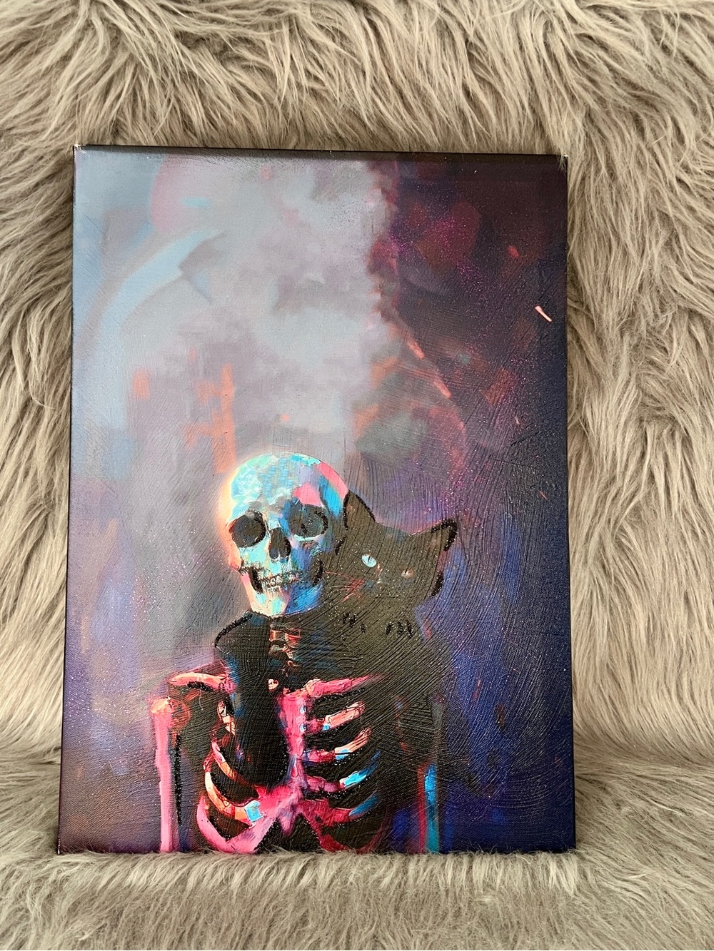 Skeleton& Black Cat Canvas Art Print - Multicolor NWT • See photos for details